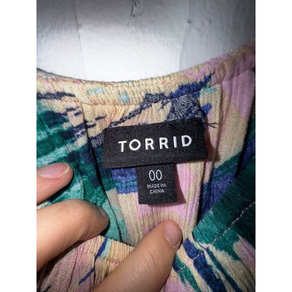 Torrid Tropical Print Ruffled Crop Top Sleeveless Size 00 Multicolor Floral Pink - Picture 5 of 6